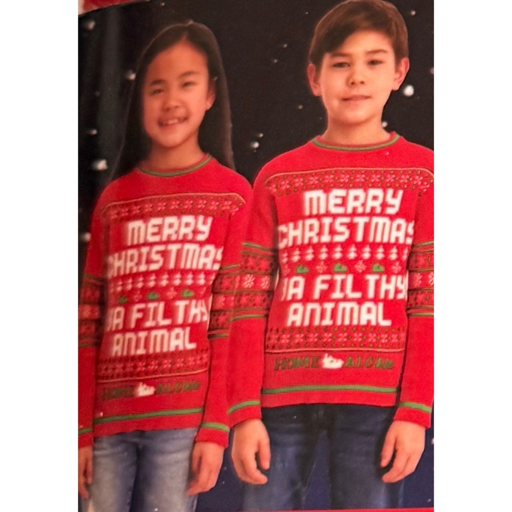 Home Alone Sweater Kids Size 6/7 NEW‎ Ya Filthy Animal Holiday Movie Pullover